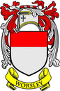 Worsley coat of arms magnet: red and white shield with gold WORSLEY banner, 3-inch