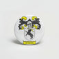 3-inch coat arms family crest magnet, round white design with yellow/gray shield and Wynants banner
