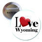 2.25-inch pinback button with "I Love Wyoming" text and red heart