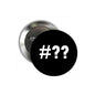 2.25-inch pinback button, black with white #?? text, silver back and safety clasp.