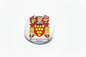 Family crest coat of arms magnet with red, gold, and shield design, 3-inch