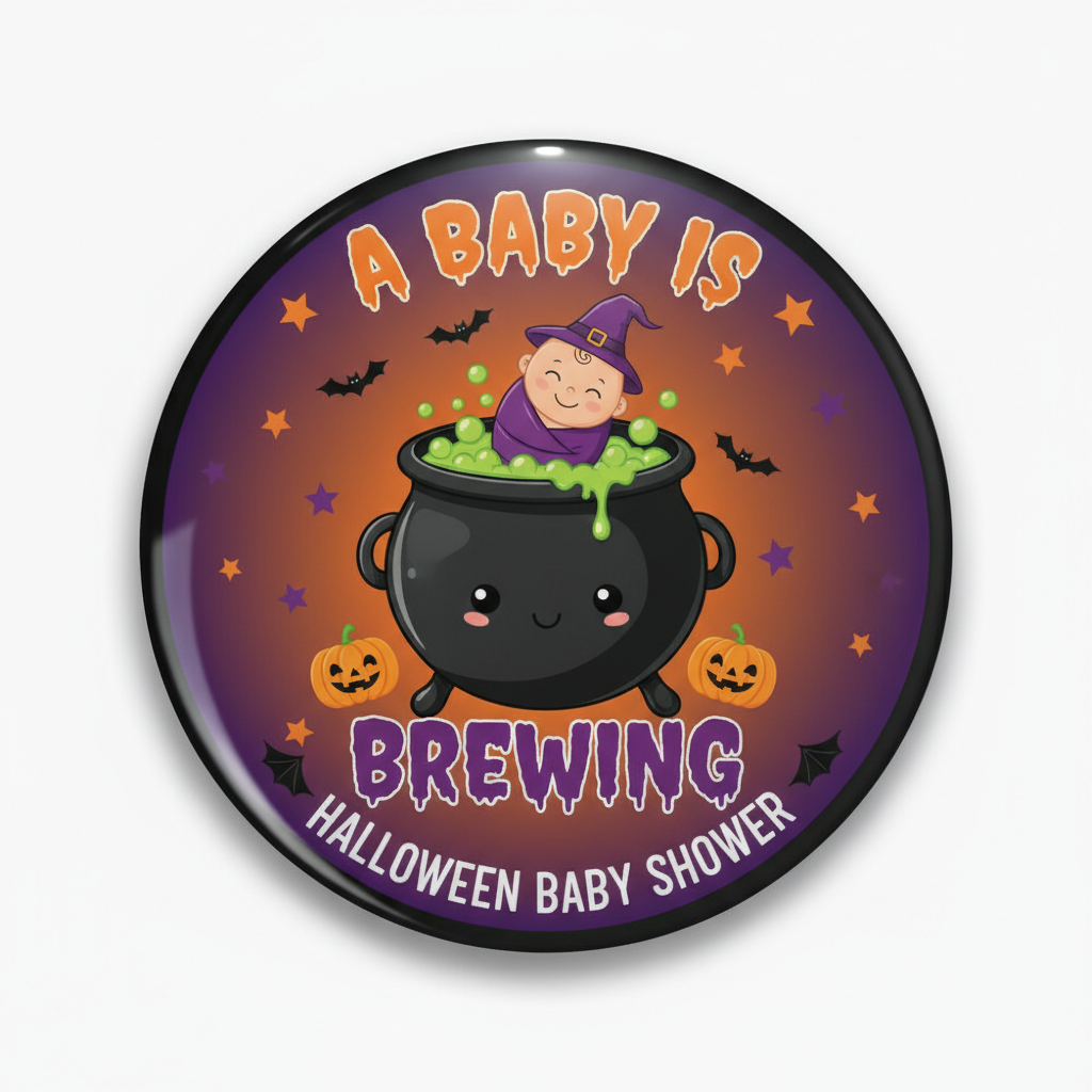 A Baby Is Brewing Halloween Baby Shower Pinback 2.25-inch