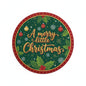 Round Christmas pinback button with green holly and 'A merry little Christmas' lettering