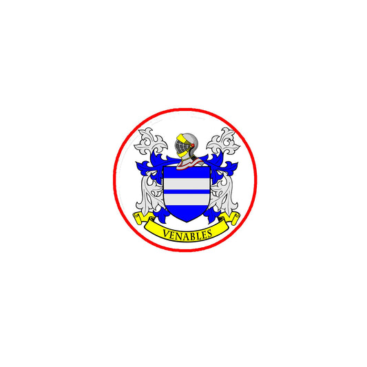 Venables Family Crest 3" Coat of Arms Round Pinback Badge Brooch Pin Back