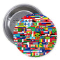 Worldwide flags pinback button with round design and multicolored country flag collage