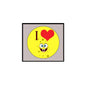 2.25-inch pinback badge, yellow circular design with 'I ♥' heart and cartoon face