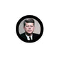 John F. Kennedy pinback badge, round black border with portrait photo