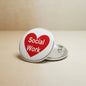 2.25-inch social work pinback button with red heart and "Social Work" text