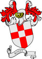 Boisy family crest arms magnet with red-and-white shield and BOISY ribbon