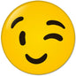 2.25-inch smiley face pinback button, yellow with black smiling expression