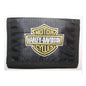 Black canvas trifold wallet with Harley-Davidson Motor Cycles patch logo