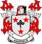 Ashfield family crest coat of arms magnet with shield, cross, and red stars