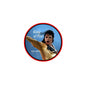 2.25-inch pinback button with blue King of Pop portrait, red rim