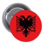 Albania flag pinback button with red border and black double-headed eagle