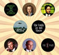 Set of 8 pinback buttons, circular designs with X-Files portraits and quotes