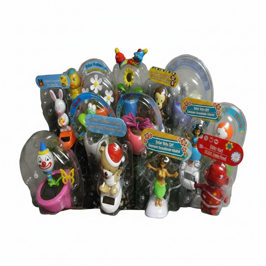 Assorted 3-inch solar dancing figurines in clear blister, colorful animal characters
