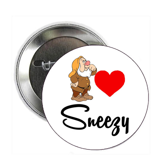 I Love Sneezy Cartoon 2.25-inch Pinback Pin Back, Badge Default Title