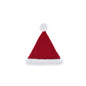Infant plush Santa hat with red cone, white trim, and white pom