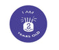 Purple 2.25-inch pinback button: 'I AM 2 YEARS OLD' with handprint and candles