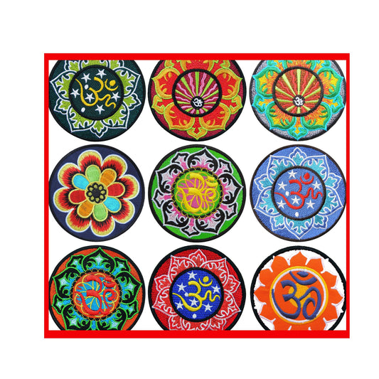 Patterned Colorful Chinese Aum Yoga Peace Style 8 Pcs Set Pinback 1.25-inch Default Title