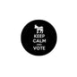 2.25-inch black button pin with white 'Keep Calm and Vote' text and cat icon