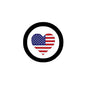 USA heart flag enamel pin with black circular border