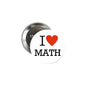 Math pinback button with 'I ♥ MATH' text and red heart