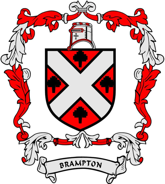 Brampton Family Crest 3" Coat of Arms Round Pinback