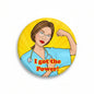 Round retractable badge reel with nurse graphic and red slogan