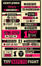 Flight Club poster (11 x 17) with bold “rules of fight” text in pink, black, and yellow