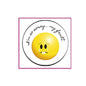 1.25-inch pinback button with yellow sad face and cursive 'sorry my fault' text