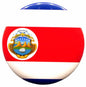 Costa Rica flag pinback button with national crest, circular lapel badge