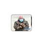 Printed Bernie-themed mouse pad with photo of masked man holding mittens, rounded edges