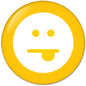 Yellow pinback button with sad face emoticon icon