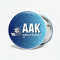 2.25-inch round pinback button, blue with AAK asleep-at-keyboard text and character
