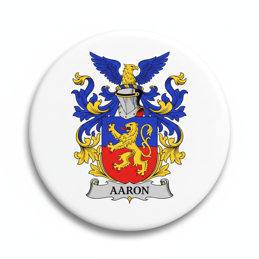 Aaron Family Crest Coat of Arms Pinback 3-inch - My Pinbacks