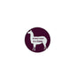 2.25-inch pinback button with purple background and white llama silhouette text