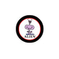 Alien purple pinback button with cartoon alien face and “ALIEN” text, round black border