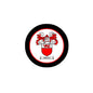 3-inch circular coat arms crest magnet with black ring, white shield, red Brock banner
