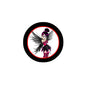 2.25-inch round gothic cartoon pinback button with purple character and black border