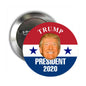 Round 2.25 in metal pinback button with Trump President 2020 red-white-blue graphic