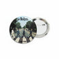 Round Abbey Road Beatles pinback button with glossy graphic and shiny silver backing