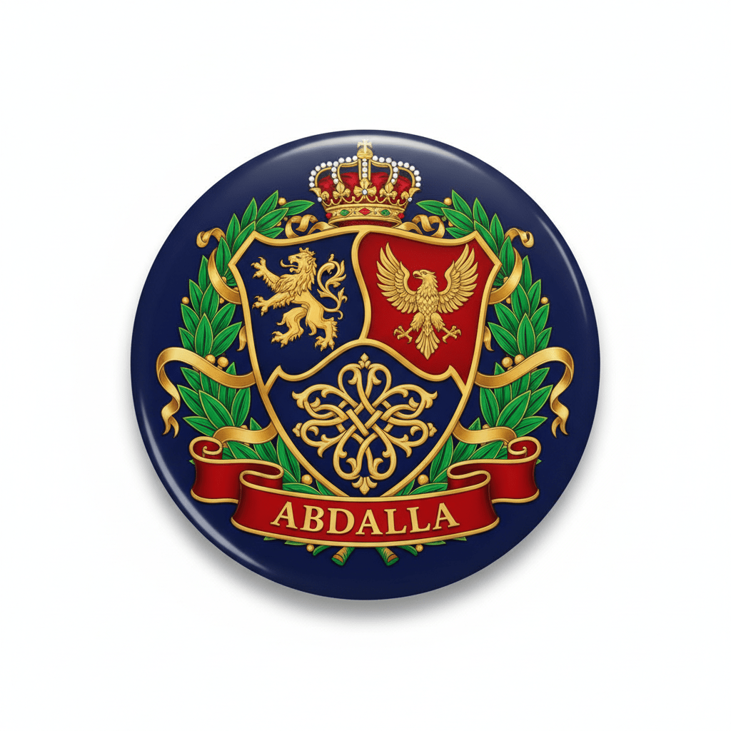 Abdalla Family Crest Coat of Arms Pinback 3-inch - My Pinbacks