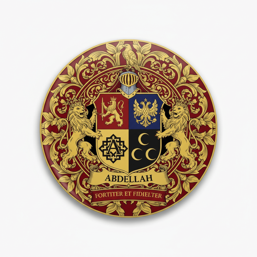 Abdellah Family Crest Coat of Arms Pinback 3-inch - My Pinbacks
