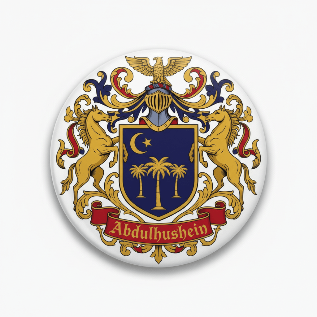 Abdulhussein Family Crest Coat of Arms Pinback 3-inch - My Pinbacks