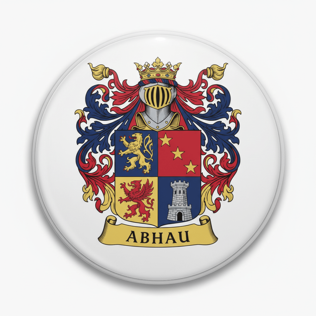 Abhau Family Crest Coat of Arms Pinback 3-inch - My Pinbacks