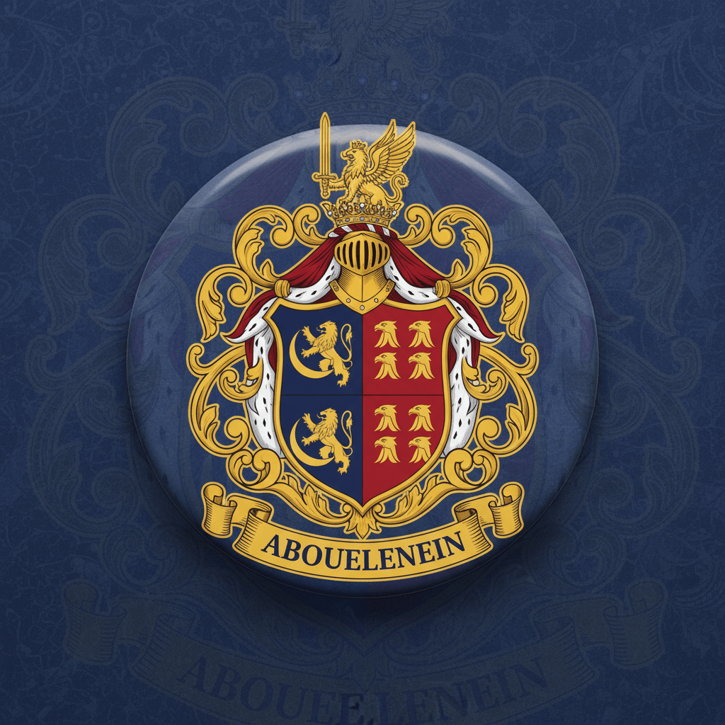 Abouelenein Family Crest Coat of Arms Pinback 3-inch - My Pinbacks