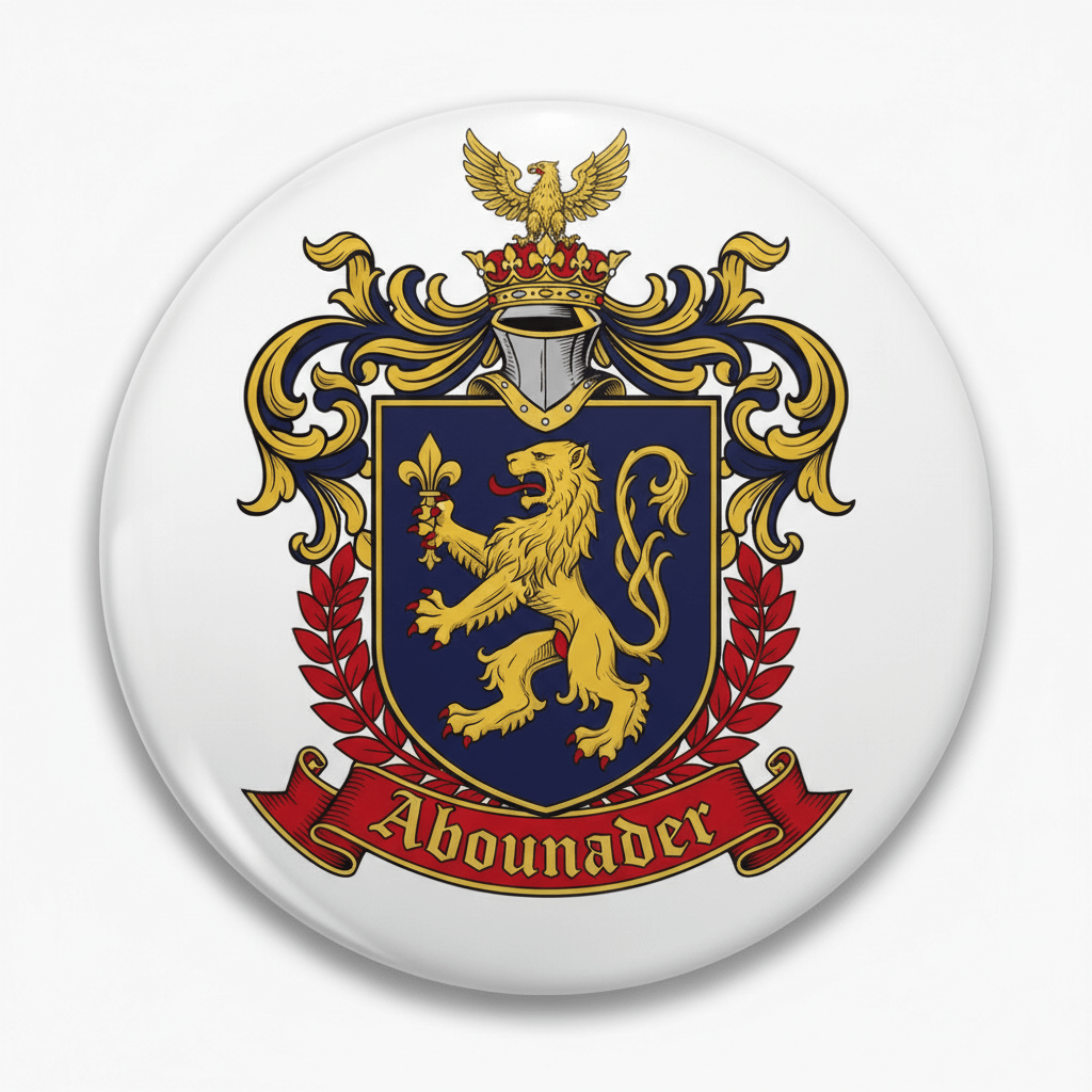 Abounader Family Crest Coat of Arms Pinback 3-inch - My Pinbacks