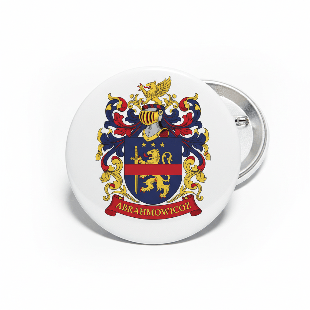 Abrahamowicz Family Crest Coat of Arms Pinback 3-inch - My Pinbacks