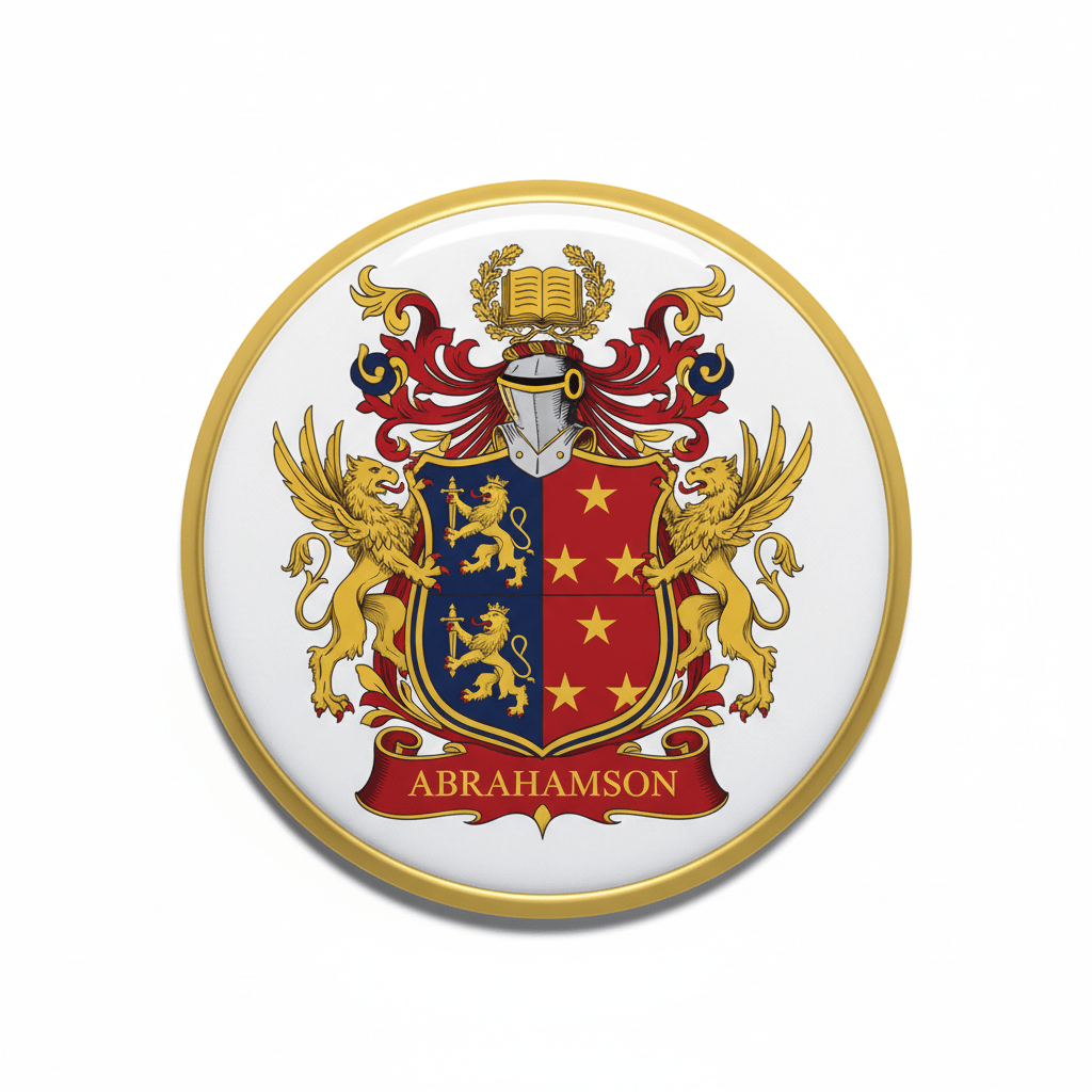 Abrahamson Family Crest Coat of Arms Pinback 3-inch - My Pinbacks